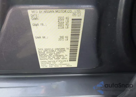 2014 Nissan Altima 2.5 S from USA, damaged, VIN 1N4AL3AP1EN235161